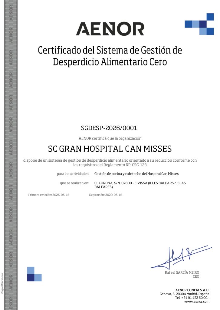 Certificado del sistema de gestión de desperdicio alimentario cero